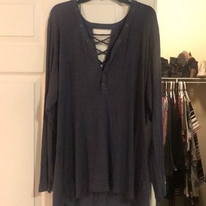 Snap up long sleeve with lace back